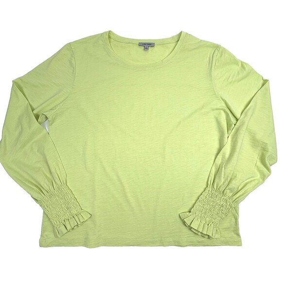 Lisa Todd Cuff Love Pop T-shirt 100% Pima Cotton Smocked Ruffle Lime Green L - Picture 1 of 10